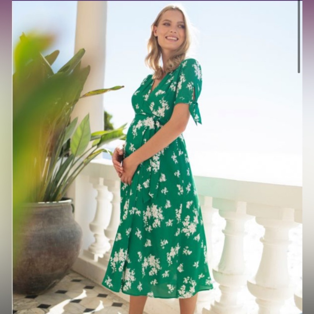 Green Maternity Wrap Midi Dress